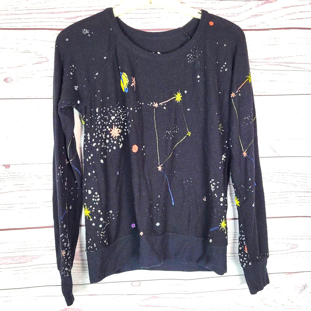 Chasor Black Constellation Planet Night Sky Stretchy Sweatshirt Womans Size XS‎